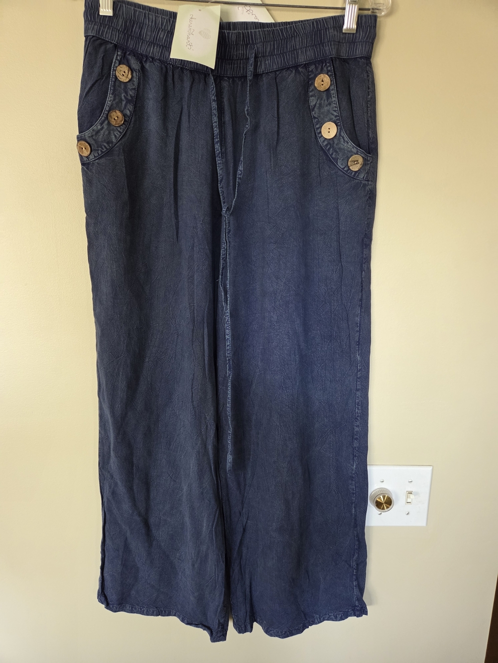 Wide Leg Ankle Navy Button Pockets Pants Womens Size M Lightweight